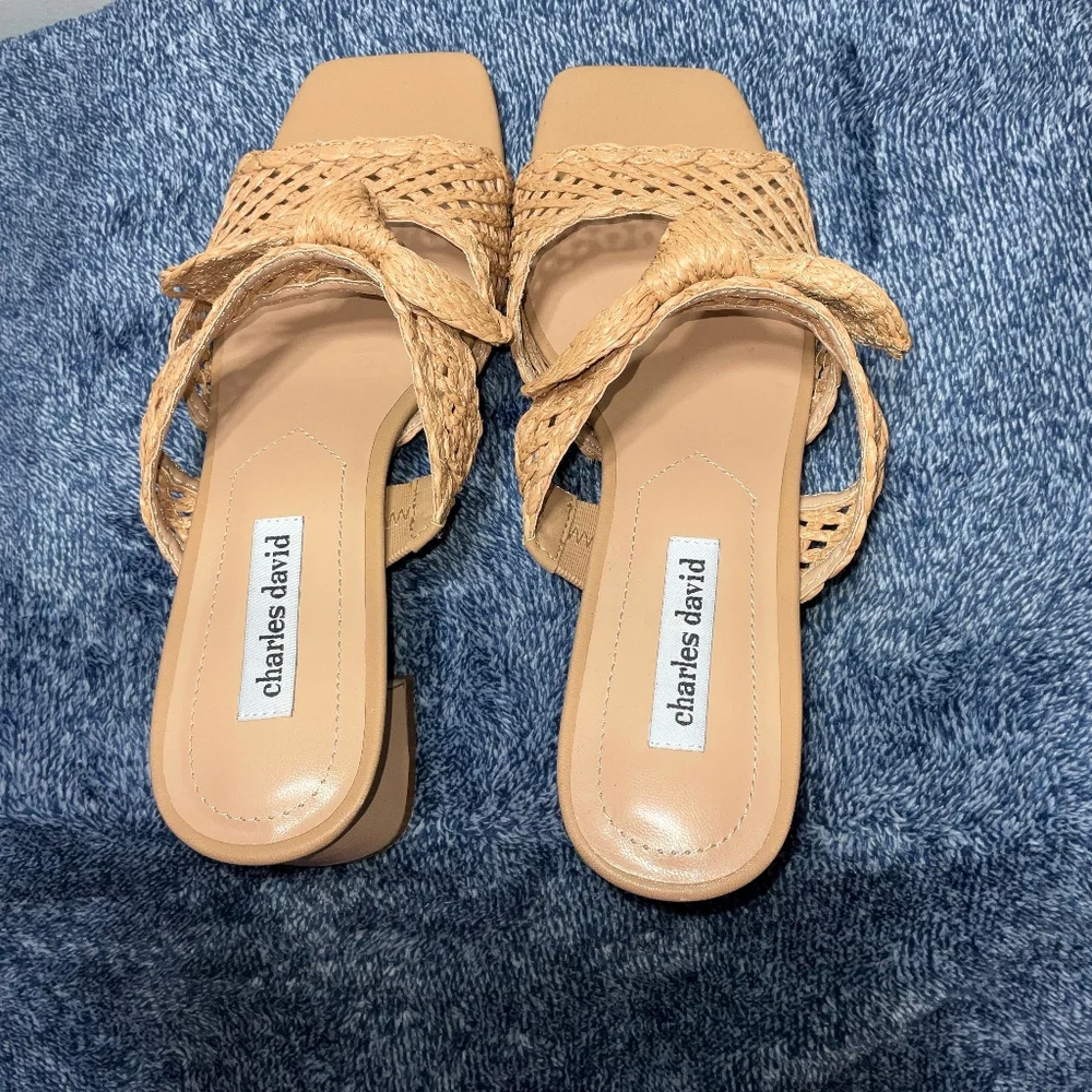 New Charles David Women’s Raffia Woven Sandals Slip On Size 10 M Boho Summer